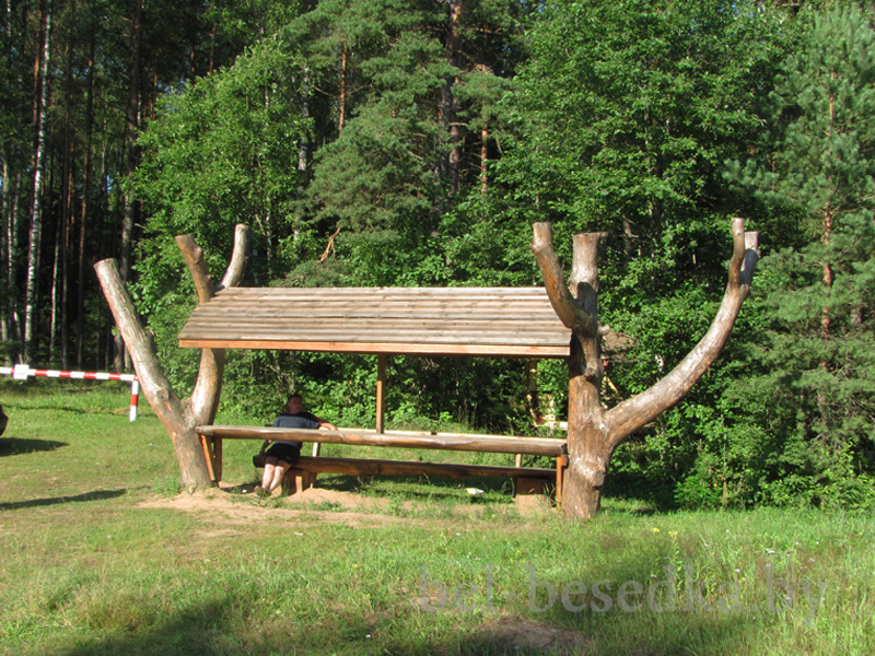   беседка из толстых сучковатых стволов