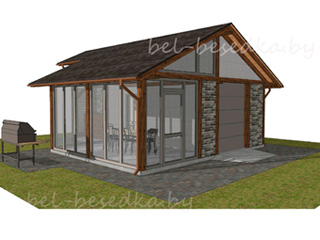  проект остеклённой беседки  с хоз блоком и дровником  