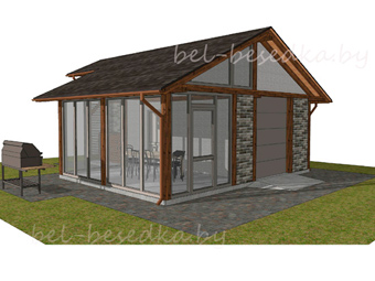  проект остеклённой беседки  с хоз блоком и дровником  