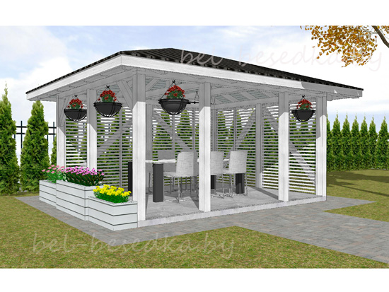  деревянная беседка  4x5м с вальмовой  кровлей 
