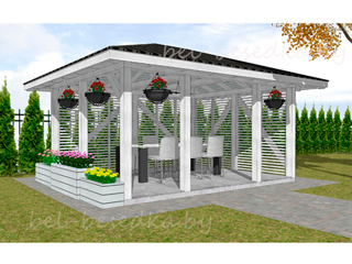  деревянная беседка  4x5м с вальмовой  кровлей 