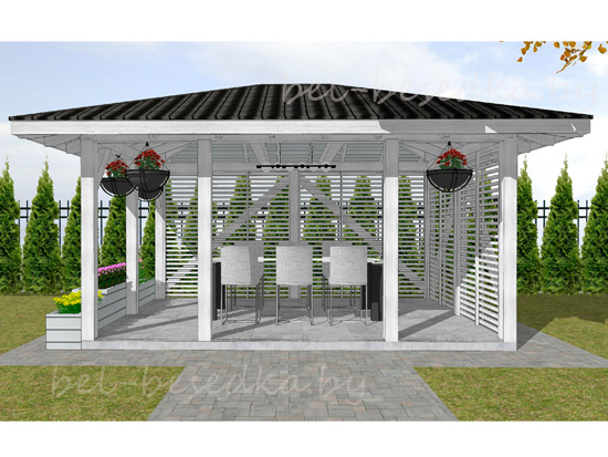  беседка 4x5м  с зашивкой горизонтальным бруском  40x40мм 