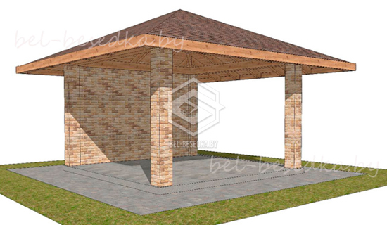 беседка кирпичная с открытой стропильной системой 