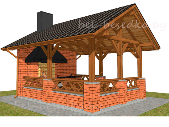  беседка  комбинированная  с кирпичным парапетом 