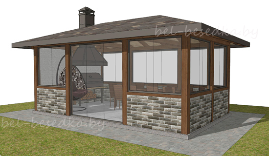  беседка с безрамным остеклением 