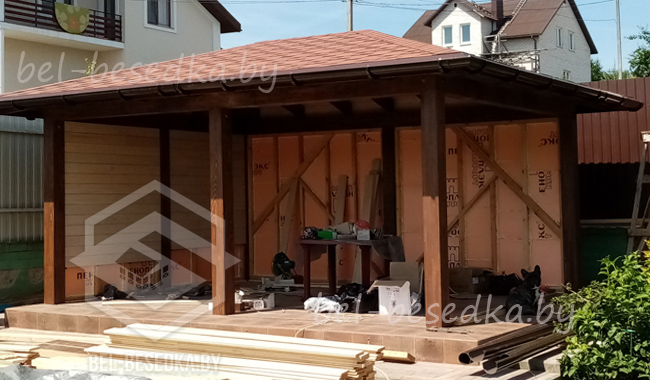  Беседка с панорамным  остеклением, сборка каркаса  