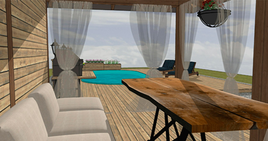  беседка 3.2x4.5м   возле уличного SPA-бассейна 