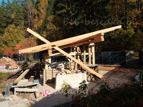  навес для авто в минске из бруса и металла в мастерской Bel-besedka 