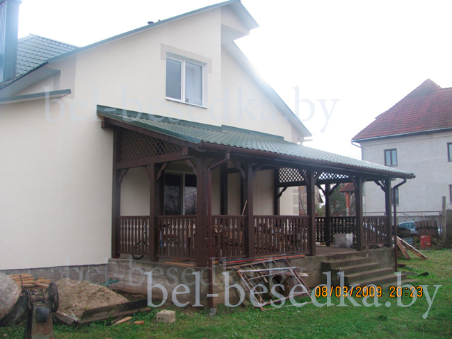  открытая веранда к дому  с термошубой   