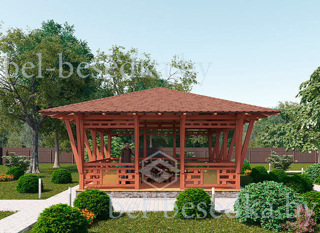  беседка 6x6м  с наружными   укосинами  