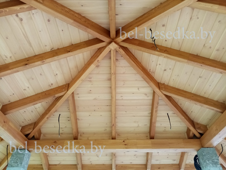 4-х скатная кровля из клееного бруса  80x160 мм  комбинированной беседки   