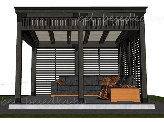   деревянная  беседка  loft  3x4м  с декором горизонтальной рейкой  
