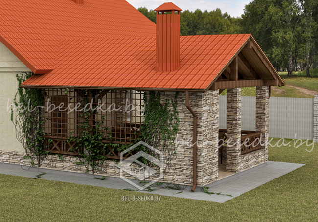 терраса-летняя кухня 20м2 пристроенная к  основному дому  