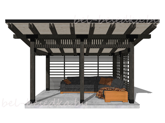  беседка   из дерева 3x4м с зашивкой двух сторон горизонтальной рейкой  