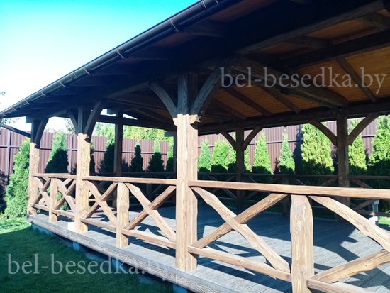 беседка открытая в рустикальном стиле с обжигом и брашировкой   
