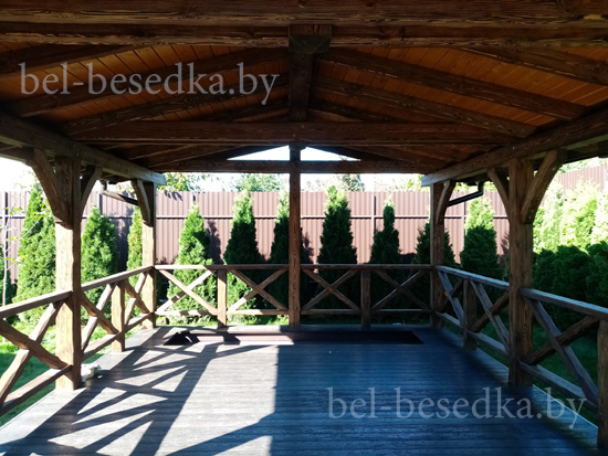 беседка 45м2 в рустикальном стиле с обжигом и брашировкой 