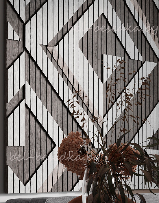  параметрический дизайн,     3D композиция с асимметричными модулями, текстура лиственницы с обжигом     