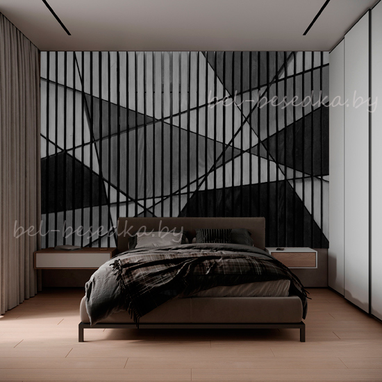  визуализация в интерьере спальной 3D композиции из массива   лиственницы