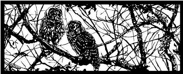  Лазерная резка  панно  совы в лесу 